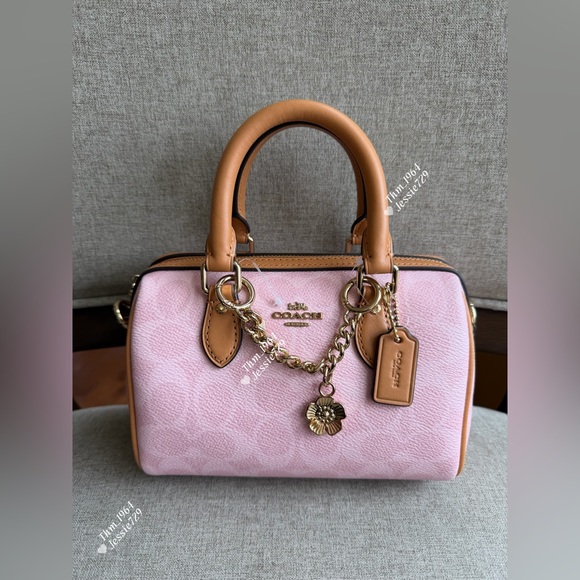 Coach Handbags - NWT！COACH Mini Rowan Crossbody Bag In Signature With Charms（CEK79）powder pink